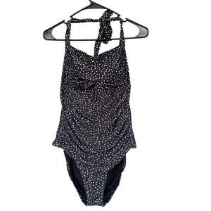 Smismivo Swimsuit Womens XL Black White Polka Dot Halter One Piece NWT
